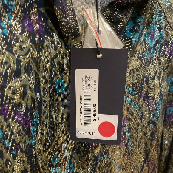 NWT True Royal Button Down Silk Top, Sz XS - Picture 8 of 8
